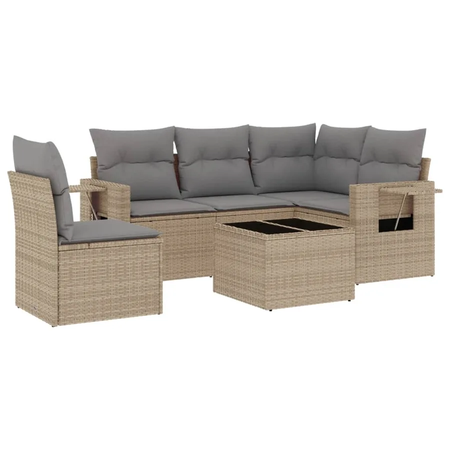 Salon de jardin avec coussins 6 pcs beige résine tressée - 2