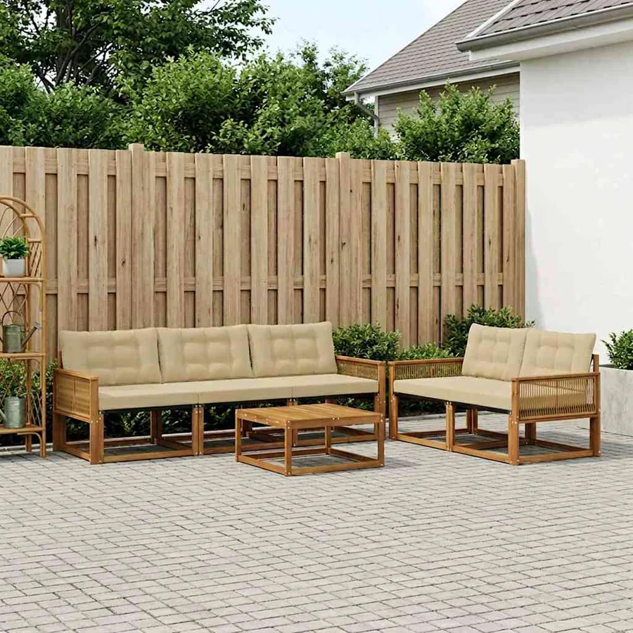 Ensemble de canapés d'extérieur 6 pcs Naturel et Beige