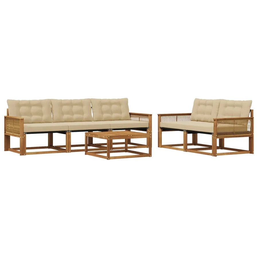 Ensemble de canapés d'extérieur 6 pcs Naturel et Beige - 2