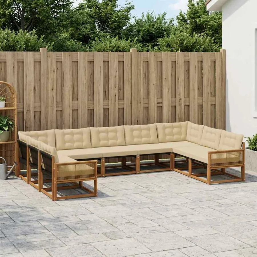 Ensemble de canapés d'extérieur 9 pcs Naturel et Beige