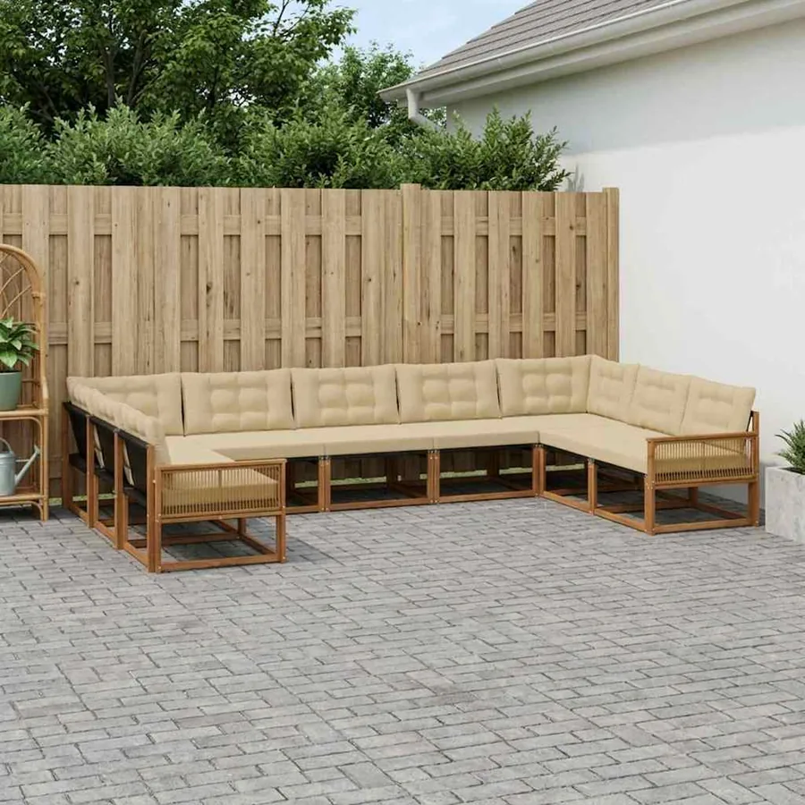 Ensemble de canapés d'extérieur 9 pcs Naturel et Beige - 3