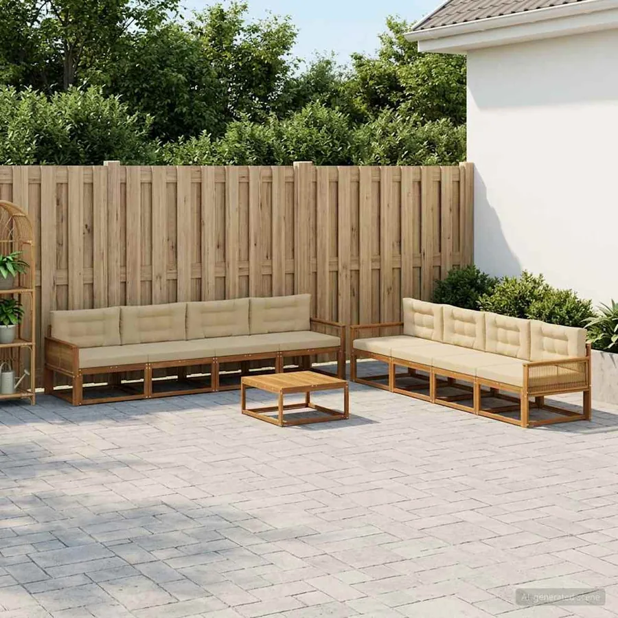 Ensemble de canapés d'extérieur 9 pcs Naturel et Beige