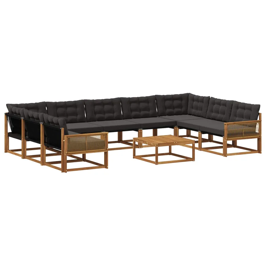 Ensemble de canapés d'extérieur 10 pcs Naturel et noir - 2