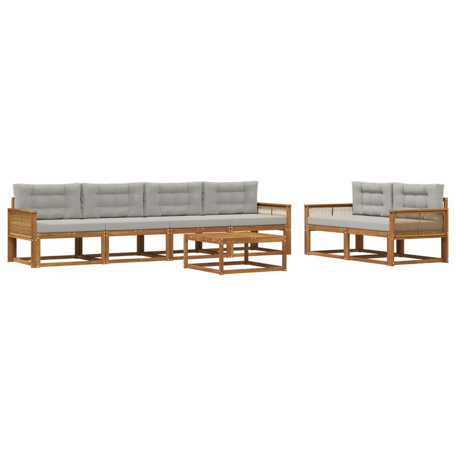 Ensemble de canapés d'extérieur 7 pcs Naturel et Gris clair - 2