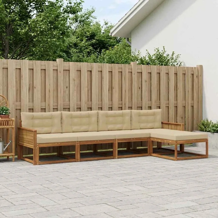 Ensemble de canapés d'extérieur 5 pcs Naturel et Beige