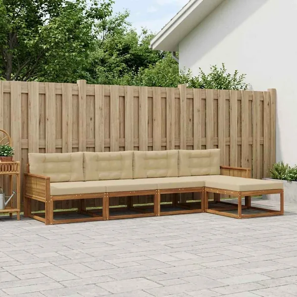 Ensemble de canapés d'extérieur 5 pcs Naturel et Beige