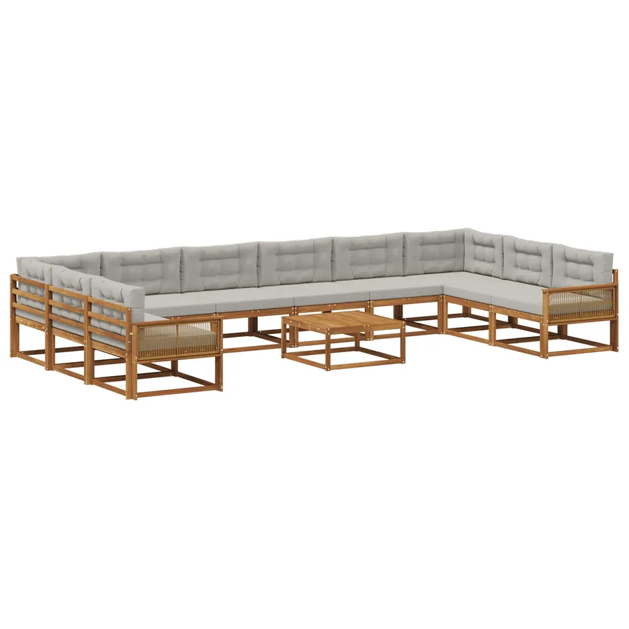 Ensemble de canapés d'extérieur 11 pcs Naturel et gris clair - 2