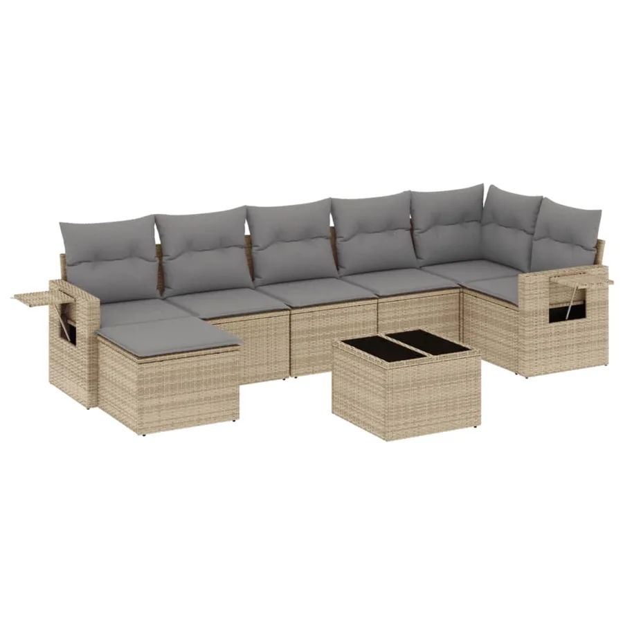Salon de jardin avec coussins 8 pcs beige résine tressée - 2