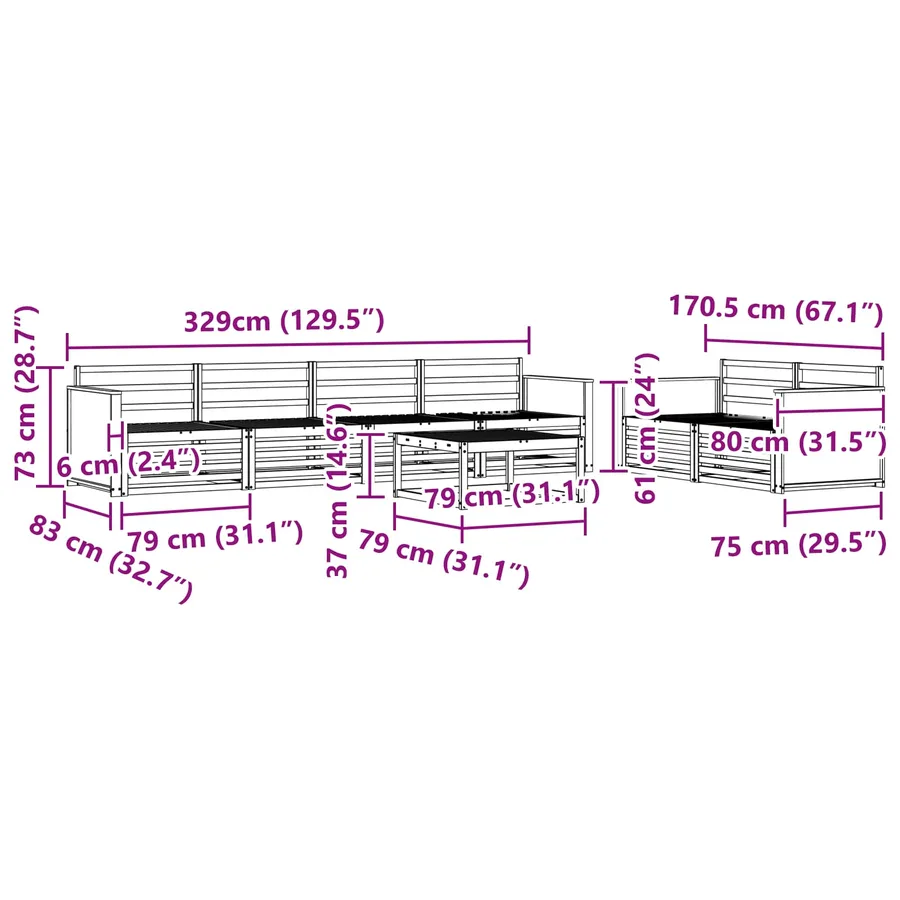 Ensemble de canapés d'extérieur 7 pcs Naturel - 8
