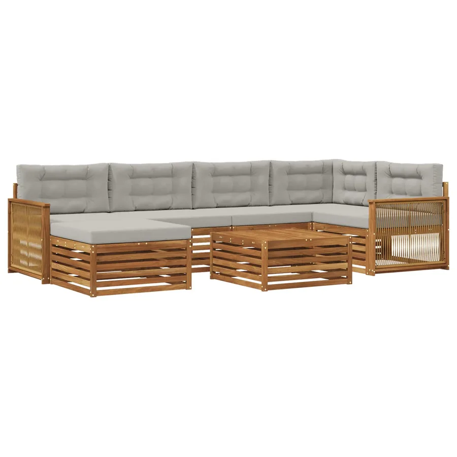 Ensemble de canapés d'extérieur 7 pcs Naturel et gris clair - 2