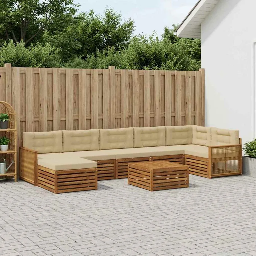 Ensemble de canapés d'extérieur 8 pcs Naturel et Beige