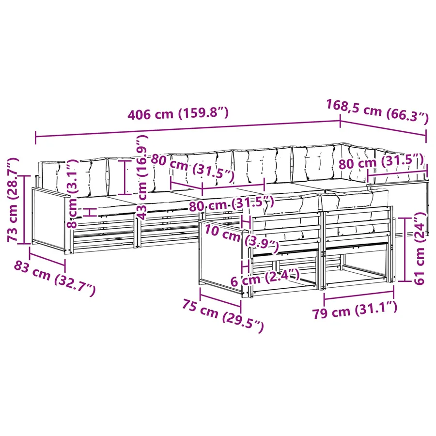 Ensemble de canapés d'extérieur 8 pcs Naturel et Anthracite - 8
