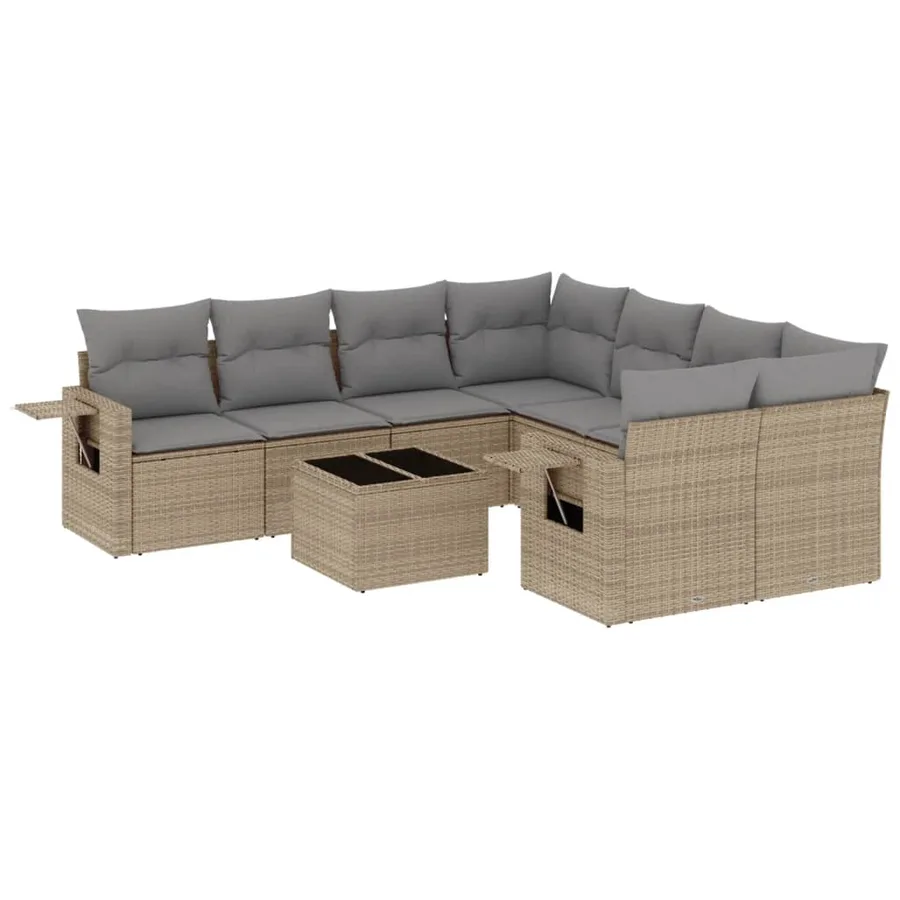 Salon de jardin avec coussins 9 pcs beige résine tressée - 2