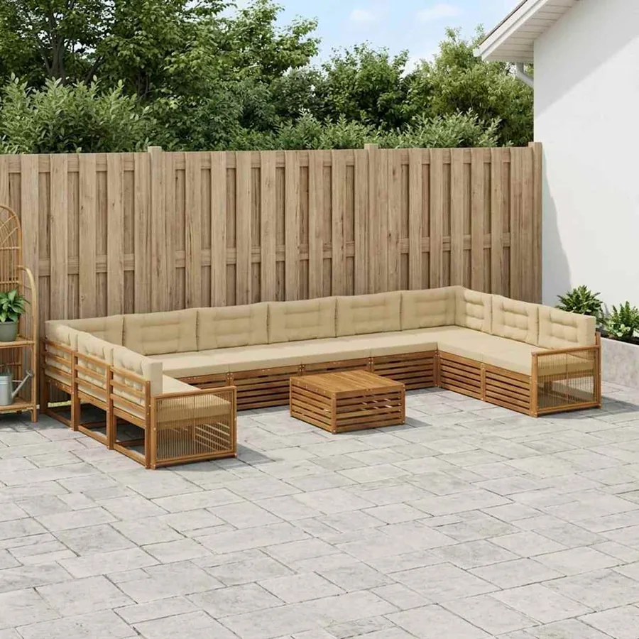 Ensembles de canapés avec coussin 11 pcs Bois d'Acacia Massif