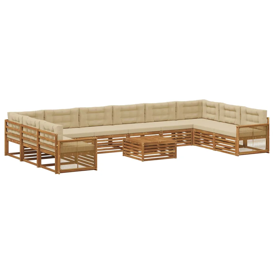 Ensembles de canapés avec coussin 11 pcs Bois d'Acacia Massif - 2