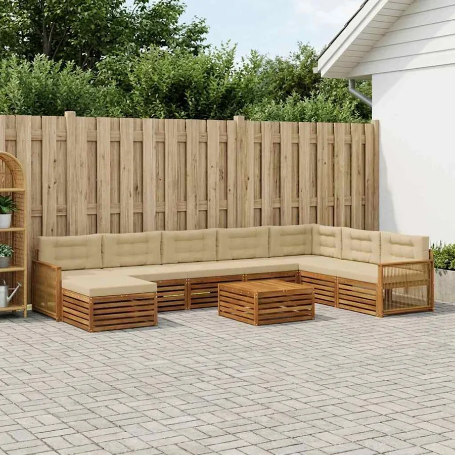 Ensemble de canapés d'extérieur 9 pcs Naturel et Beige