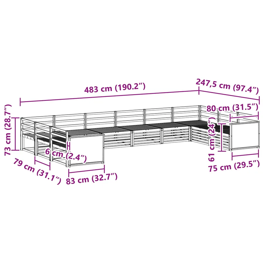 Ensembles de canapés 10 pcs Bois d'Acacia Massif - 7