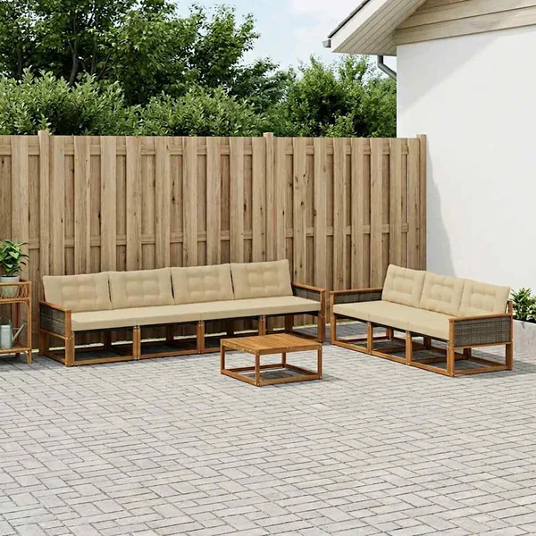 Ensemble de canapés d'extérieur 8 pcs Naturel et Beige