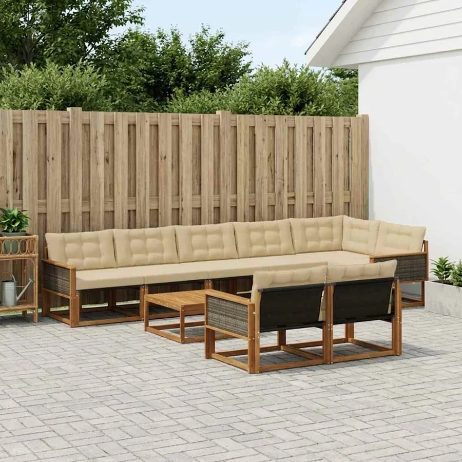 Ensemble de canapés d'extérieur 9 pcs Naturel et Beige