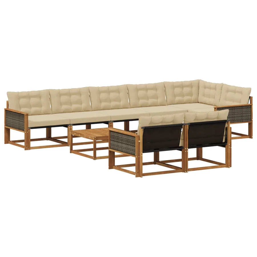 Ensemble de canapés d'extérieur 9 pcs Naturel et Beige - 2