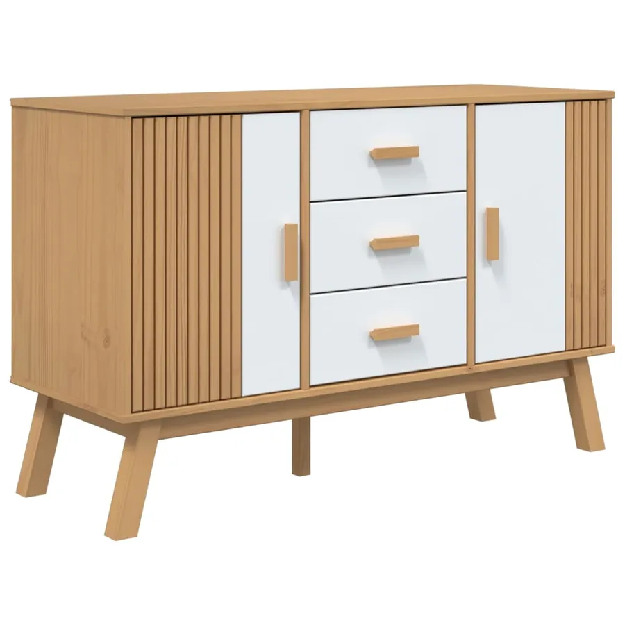 Buffet OLDEN blanc et marron 114x43x73,5 cm bois massif de pin - 2