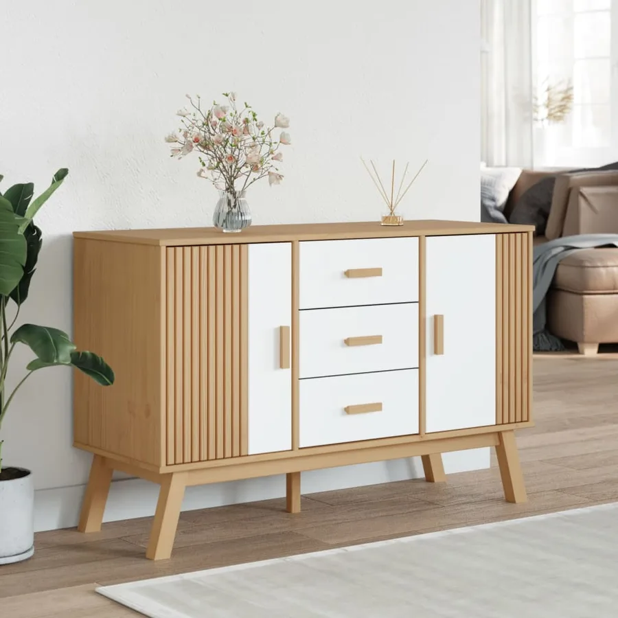 Buffet OLDEN blanc et marron 114x43x73,5 cm bois massif de pin - 3