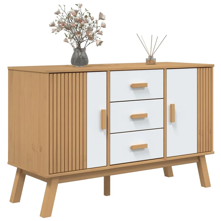 Buffet OLDEN blanc et marron 114x43x73,5 cm bois massif de pin - 5