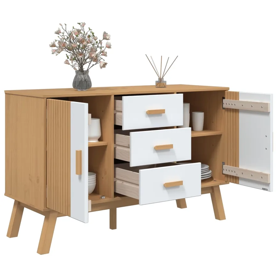 Buffet OLDEN blanc et marron 114x43x73,5 cm bois massif de pin - 6