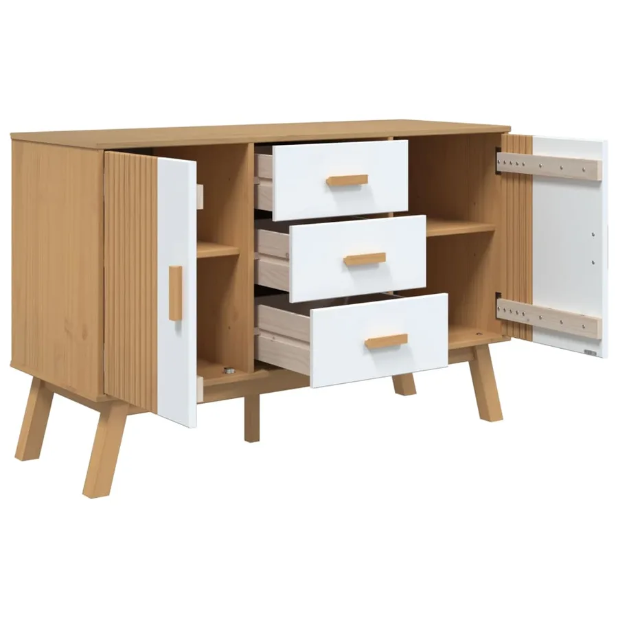 Buffet OLDEN blanc et marron 114x43x73,5 cm bois massif de pin - 7