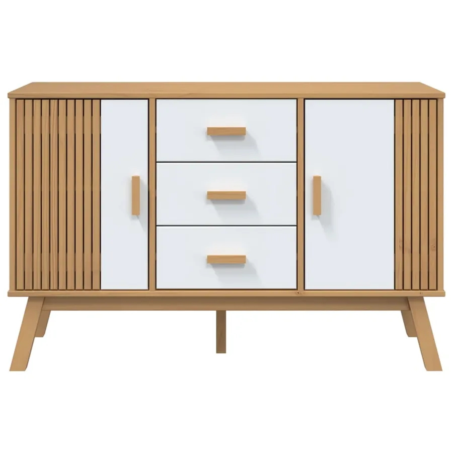 Buffet OLDEN blanc et marron 114x43x73,5 cm bois massif de pin - 8