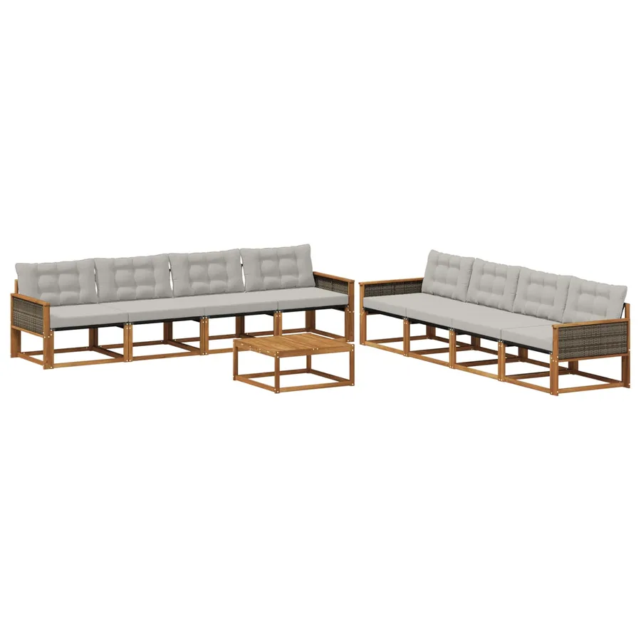 Ensemble de canapés d'extérieur 9 pcs Naturel et gris clair - 2
