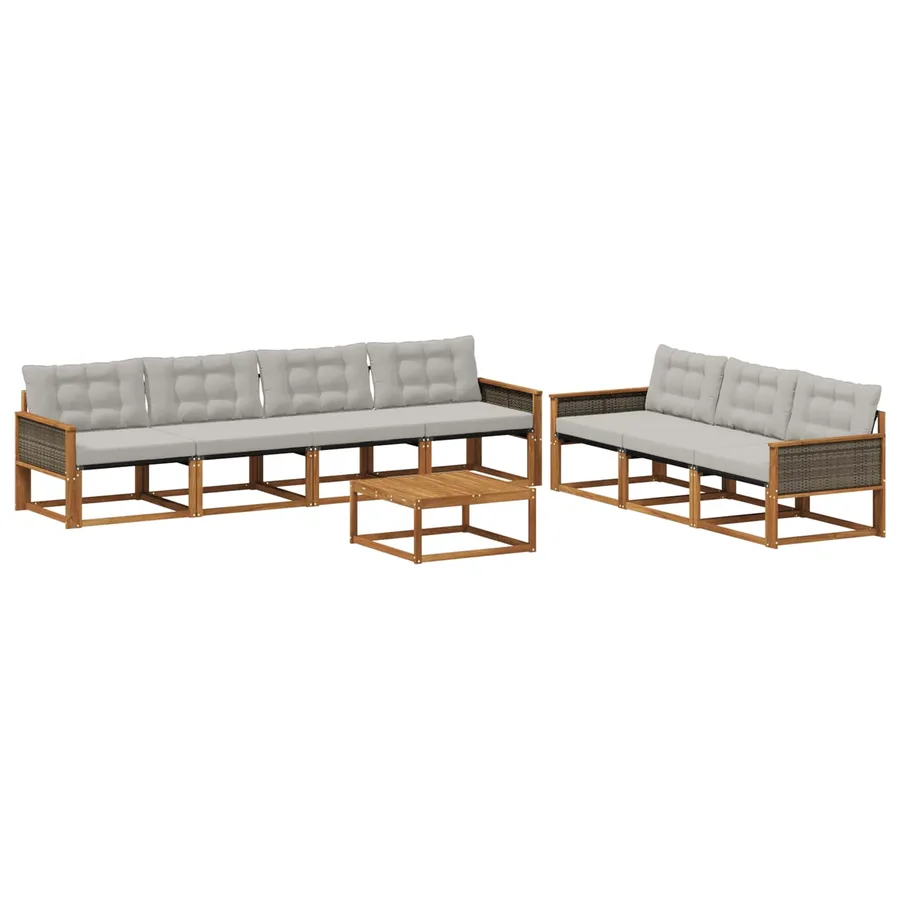 Ensemble de canapés d'extérieur 8 pcs Naturel et gris clair - 2