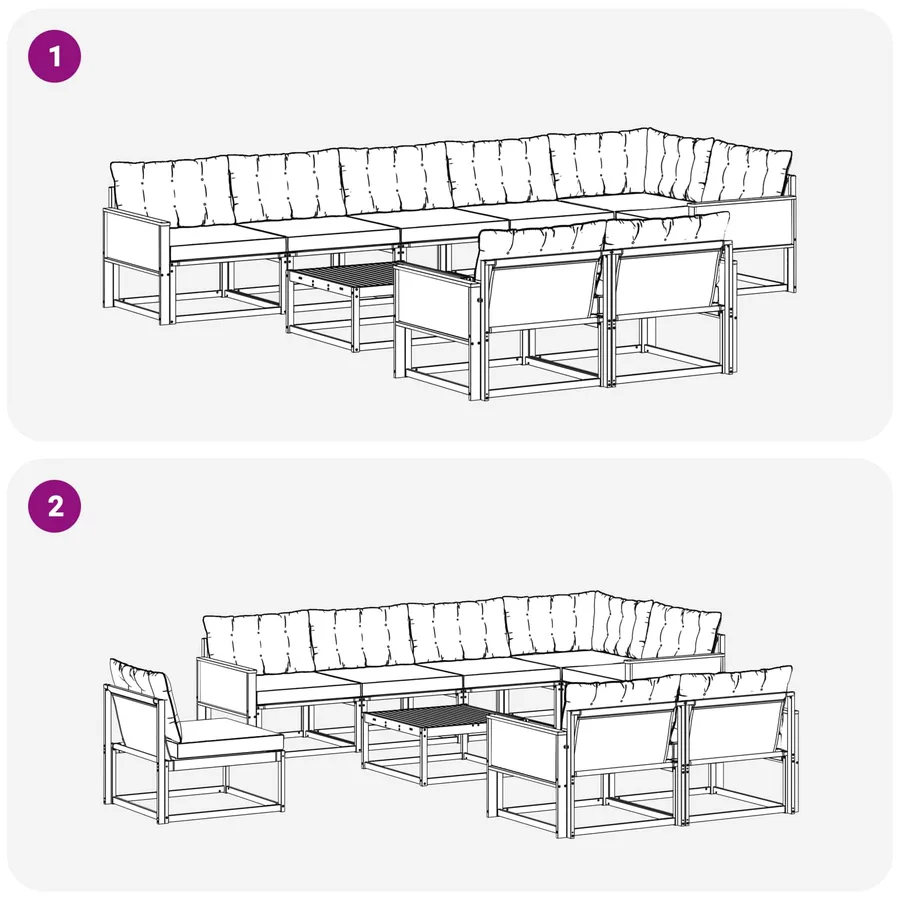 Ensemble de canapés d'extérieur 9 pcs Naturel et gris clair - 9