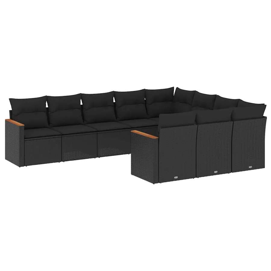 Salon de jardin 10 pcs avec coussins noir résine tressée - 2