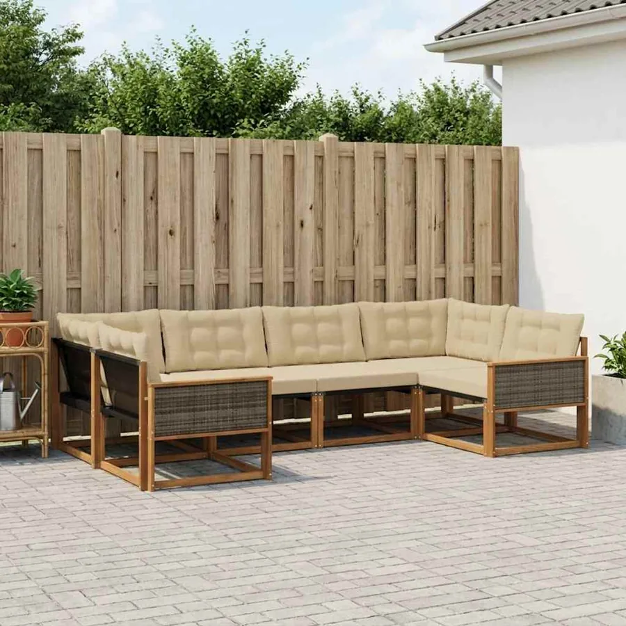 Ensemble de canapés d'extérieur 6 pcs Naturel et Beige