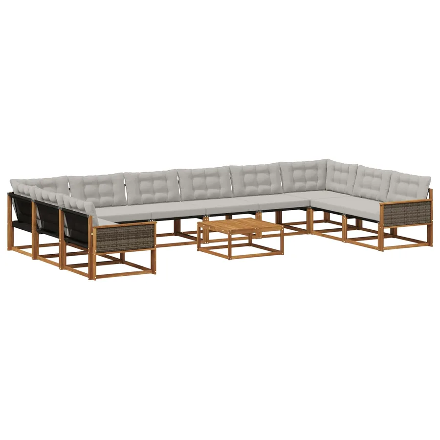 Ensemble de canapés d'extérieur 11 pcs Naturel et gris clair - 2