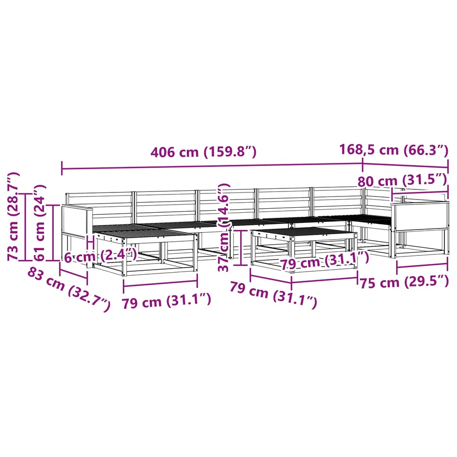 Ensemble de canapés d'extérieur 8 pcs Naturel - 10