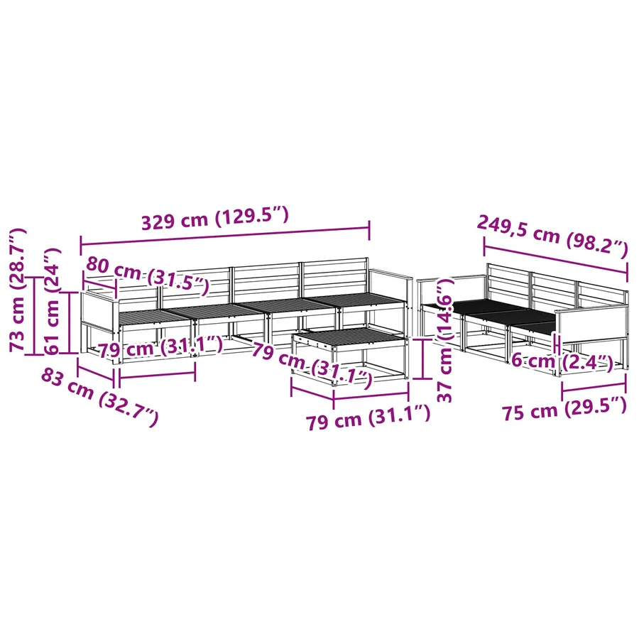 Ensemble de canapés d'extérieur 8 pcs Naturel - 7