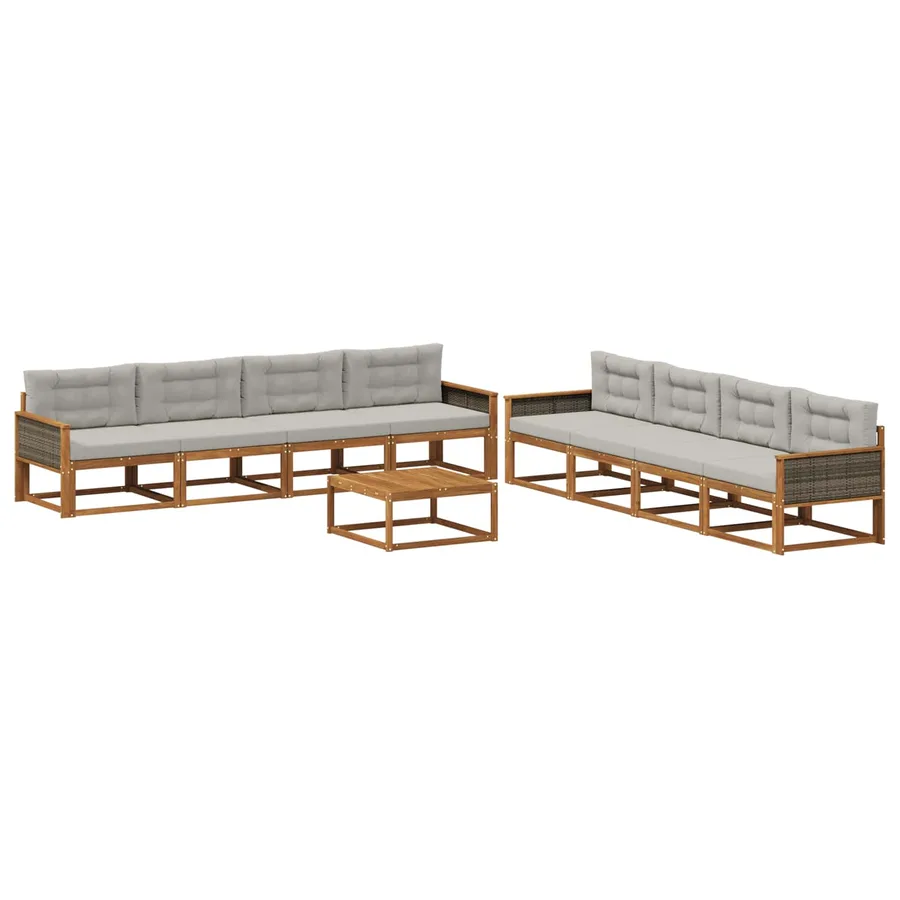 Ensemble de canapés d'extérieur 9 pcs Naturel et Gris clair - 2