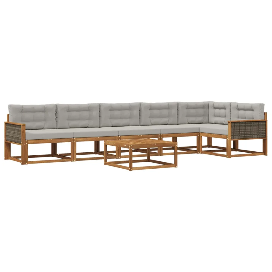 Ensemble de canapés d'extérieur 7 pcs Naturel et Gris clair - 2