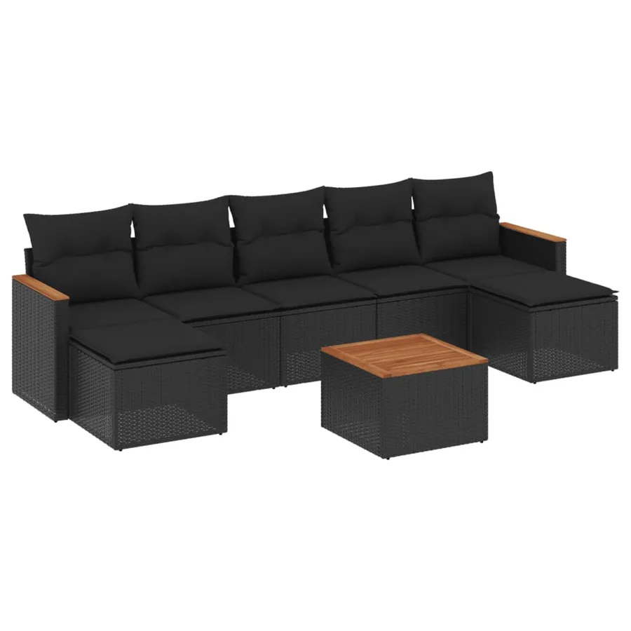 Salon de jardin 8 pcs avec coussins noir résine tressée - 2