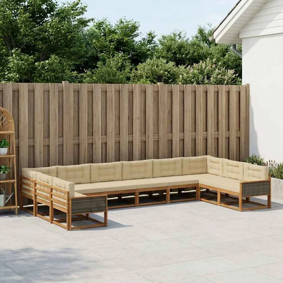 Ensemble de canapés d'extérieur 10 pcs Naturel et Beige