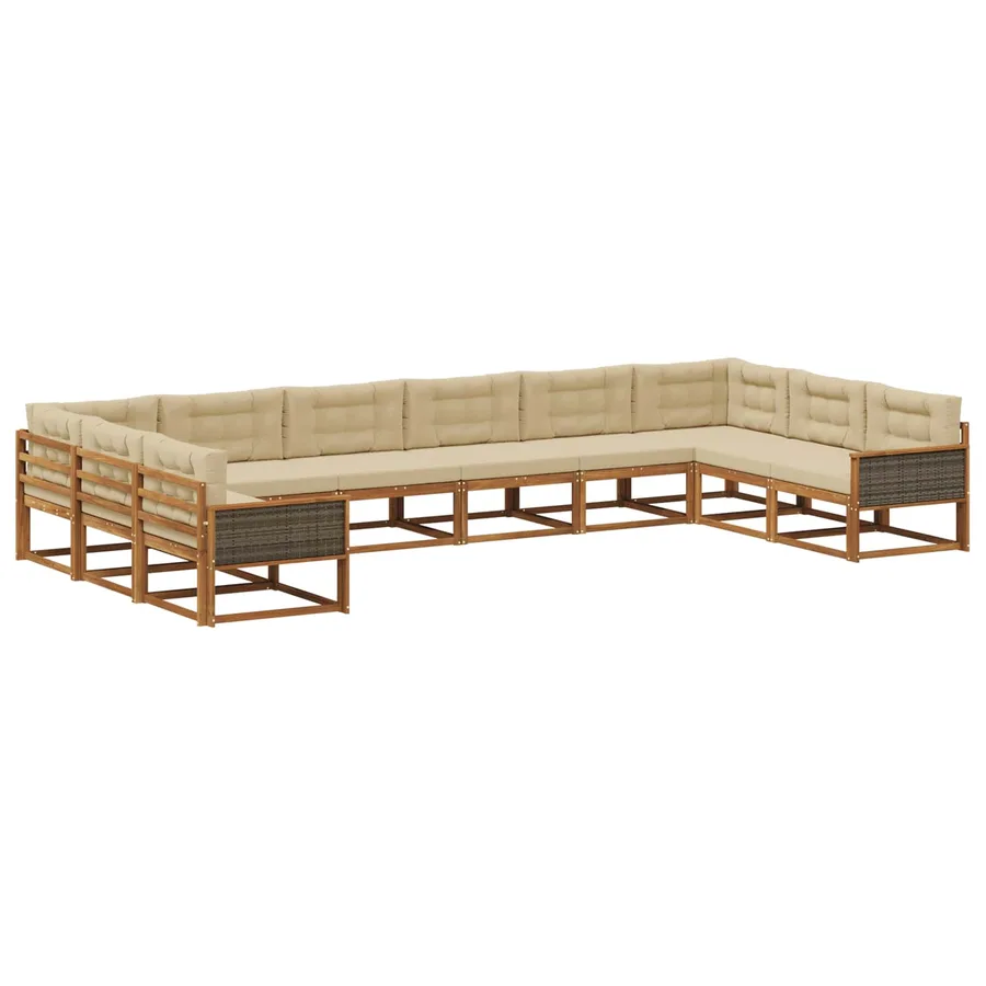 Ensemble de canapés d'extérieur 10 pcs Naturel et Beige - 2