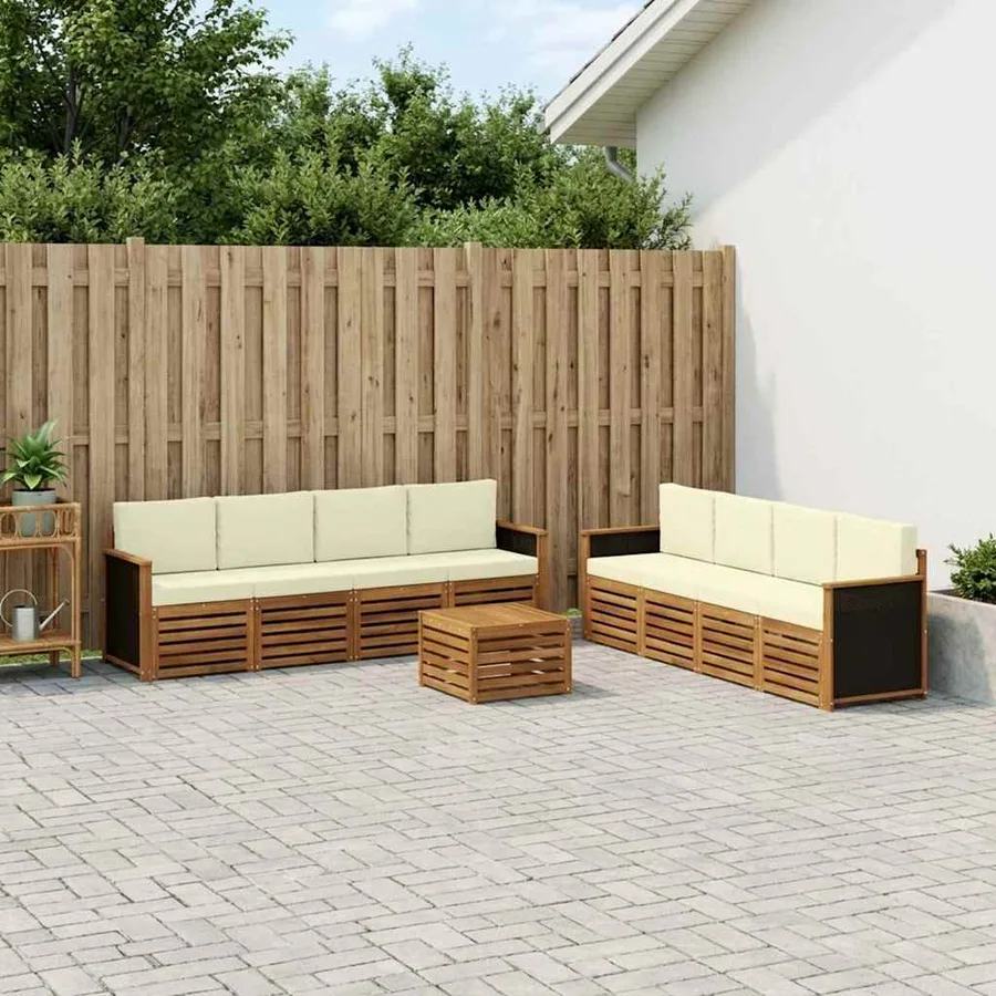 Ensembles de canapés avec coussin 9 pcs Bois d'Acacia Massif - 3