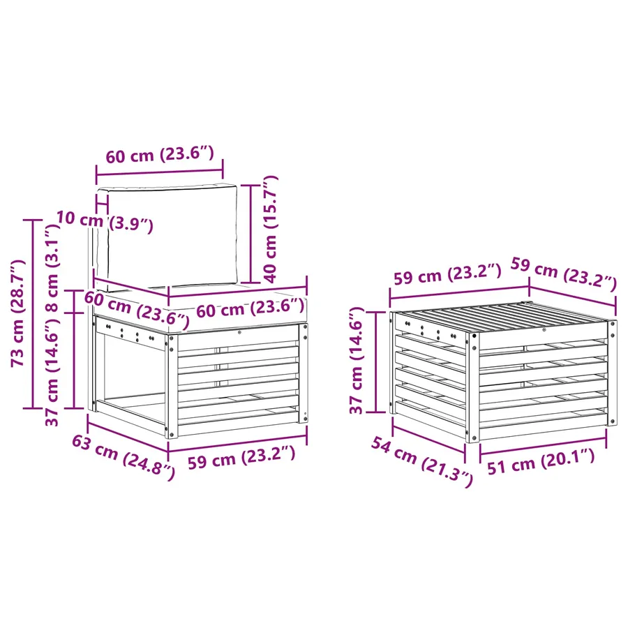 Ensembles de canapés avec coussin 9 pcs Bois d'Acacia Massif - 9