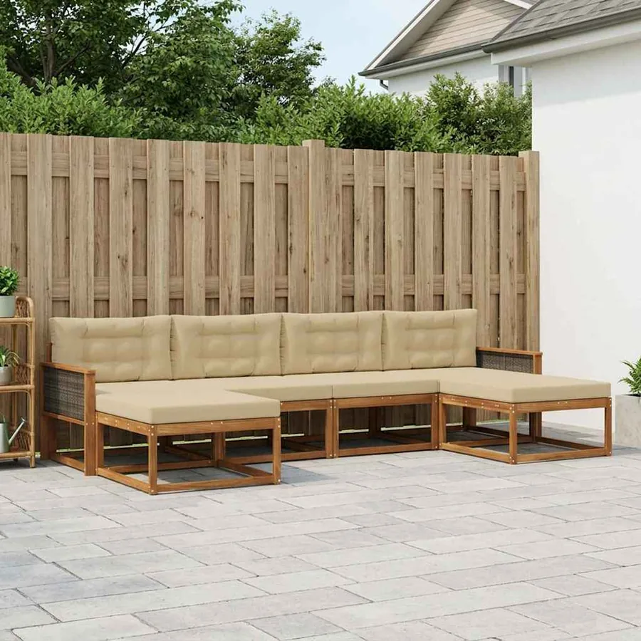 Ensemble de canapés d'extérieur 6 pcs Naturel et Beige