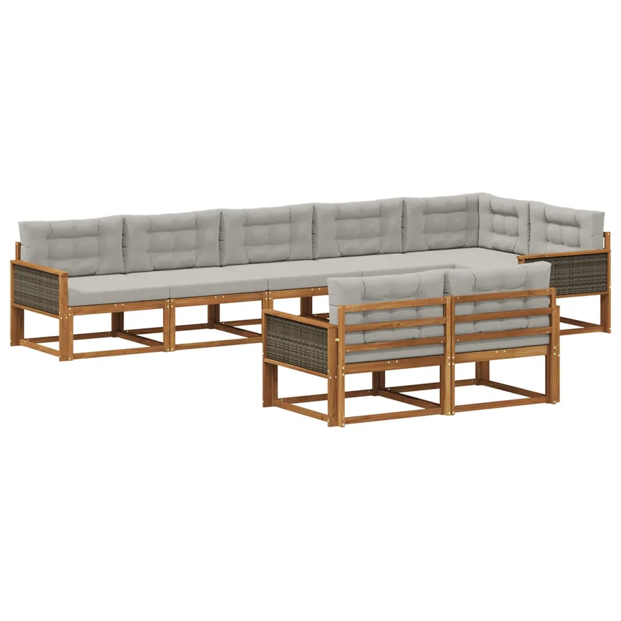 Ensemble de canapés d'extérieur 8 pc Naturel et Gris clair - 2