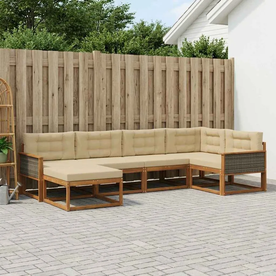 Ensemble de canapés d'extérieur 6 pcs Naturel et Beige