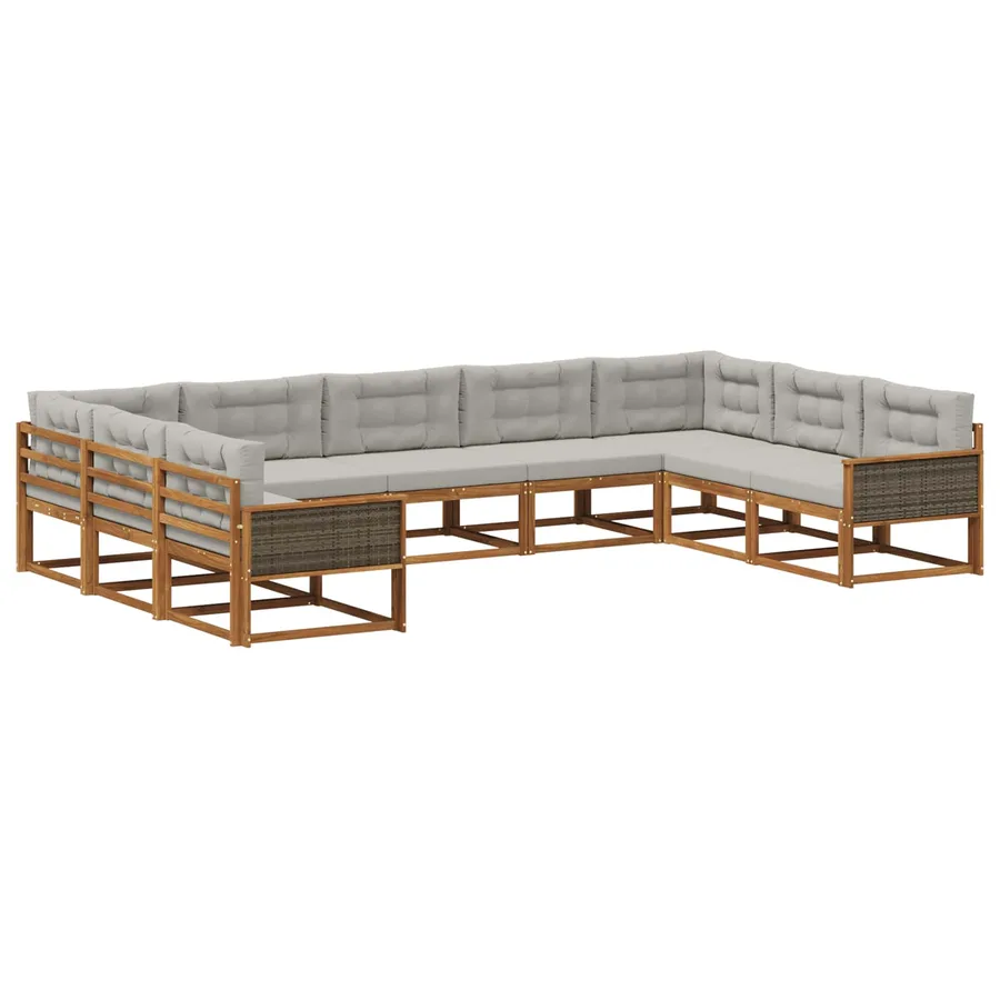 Ensemble de canapés d'extérieur 9 pcs Naturel et gris clair - 2