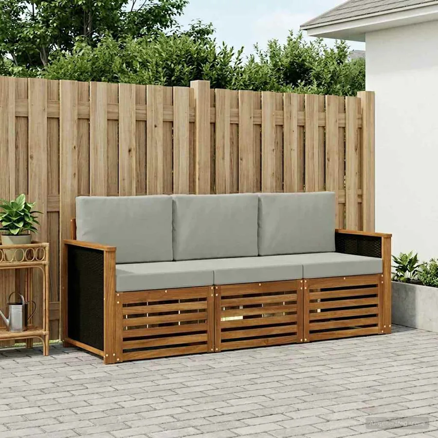Ensembles de canapés avec coussin 3 pcs Bois d'Acacia Massif